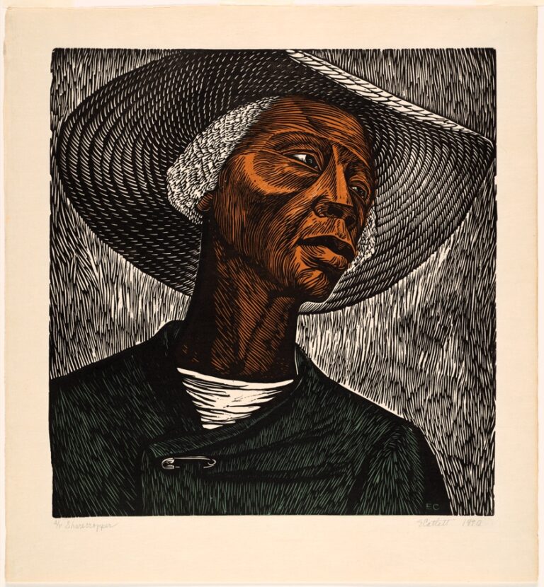 Elizabeth Catlett, Sharecropper, 1952, color linoleum cut print on cream paper. Photo courtesy of the Art Institute of Chicago. © 2025 Mora-Catlett Family  / Licensed by VAGA at Artists Rights Society (ARS), NY.